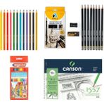 Adel Yayınları Grafiti Dereceli Çizim Eskiz Kalem Seti 8'li - Renkli Kuru Boya ve Canson 25X35 Defter - Standart