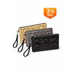 Adelina Bags 3'lü Çanta Paketi Yıldız Desenli Portföy El Çantası Bilek Askılı Clutch Çanta
