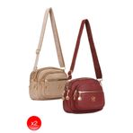 Adelina Bags Kadın Çapraz Askılı Günlük Vizon Ve Bordo Omuz Çantası 2 Adet