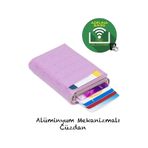 Adelina Bags Timsah Desenli Mekanizmalı Otomatik Kızaklı Kartlık Cüzdan Lila