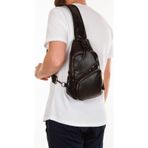 Adelina Bags Unisex Siyah Yıkama Deri Göğüs Ve Omuz Çantası Kulaklık Çıkışlı A siyah