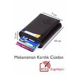 Adelina Erkek Siyah Deri Mekanizmalı Otomatik Kızaklı Kartlık Cüzdan (7CMX10CM)