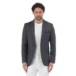 Adelmiro Erkek Siyah Yazlık Mono Yaka Slim Fit Keten Görünümlü Blazer Ceket Siyah 48