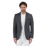 Adelmiro Erkek Siyah Yazlık Mono Yaka Slim Fit Keten Görünümlü Blazer Ceket Siyah 56