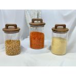 Aden Glass Akasya Kapak Vakumlu Bakliyat Saklama Kavanozu Çok Amaçlı 3 Lü Set 1400ML - Şeffaf - Natürel - 3 Adet - 1400 ml