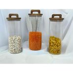 Aden Glass Akasya Kapak Vakumlu Bakliyat Saklama Kavanozu Çok Amaçlı 3 Lü Set 700ML - Şeffaf - Natürel - 3 Adet - 1800 ml