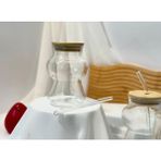 Aden Glass Bambu Kapak Isıya Dayanıklı Pipetli Bardak Kahve Kupası 400 ml - Şeffaf - Beyaz - 400 - 499 ml