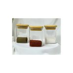 aden glass Bambu Kare Kapak Vakumlu Baharatlık Çok Amaçlı Kavanoz 3 Lü Set 210 Ml