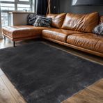 Aden Kaymaz Taban Halı, Aden Neva, Yumuşak Dokulu Dot Taban Peluş Halı (Antrasit - 200 x 290 cm)