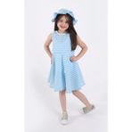 Aden Kids Kız Çocuk Çizgili Yazlık Elbise ve Şapka Takımı - 2'li Set (4-12 Yaş) - 12 - 13 Yaş - Açık Mavi - Beyaz