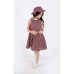 Aden Kids Kız Çocuk Çizgili Yazlık Elbise ve Şapka Takımı - 2'li Set (4-12 Yaş) - 7 - 8 Yaş - 911Bordo