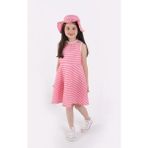 Aden Kids Kız Çocuk Çizgili Yazlık Elbise ve Şapka Takımı - 2'li Set (4-12 Yaş, Pembe, Mavi, Bej, Bordo) - 6 - 7 Yaş - 950Pembe