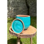 AdenArt El Yapımı Dekoratif Toprak Turkuaz Mavi Sırlı Seramik Ev-bahçe Saksısı 17x19 Cm (TABAKLI)