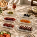 Adet Cam Oval Balık Sırtı Çerez Meyve Meze Sunum Tabağı | Kahvaltı Sunum Kayık Tabak
