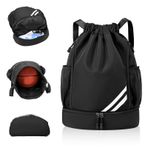 Adfuenom Erkek ve kadın ve erkek için spor çantası, spor sırt çantası, ipli spor çantası, ayakkabı bölmesi, yüzme sırt çantası, basketbol çantası, sırt çantası, spor futbol çantası, su geçirmez, Siyah