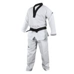 adidas Adi Start II Siyah V Yaka Siyah Kuşak Tekvando Dobok Üniforma, Beyaz, 0