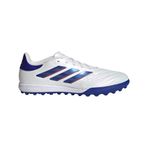 adidas Copa Pure 2 Ligi Çim Futbol Ayakkabısı - Rahat Üst, Kauçuk Dış Taban, Suni Çim için%20 Geri Dönüştürülmüş Malzemeden Üretilmiştir, Beyaz/Lucid Mavi/Güneş Kırmızısı, 12 Women/13 Men