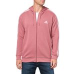 adidas Erkek Essentials 3 Çizgili Polar Tam Fermuarlı Kapüşonlu Svetşört, Önceden Hazırlanmış Kızıl, XXL