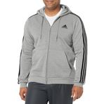 adidas Essentials Erkek Polar Kapüşonlu Kazak, 3 Şeritli, Boydan Boya Fermuarlı, Medium Gri Alacalı, Large, Orta gri benekli., 3XL