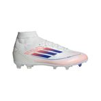 adidas Kadın F50 League Mid Top Firma/Çok Zemin Spor Ayakkabı, Beyaz/Lucid Mavi/Güneş Kırmızısı, 44.5 EU