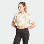 adidas Train Essentials Aop Floral Print Crop Tişört - Sarı - Yeşil - Kahverengi