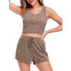 Adigaber Streatwear Kadınlar için Eşofman Takımı, Fitilli Örgü Salon Seti, Kolsuz, İki Parçalı, Crop Tank Top + Şort Y2k Estetik Kıyafet, Spor Kıyafeti, Boş Zaman Ev Kıyafeti, Kahverengi, M