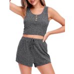 Adigaber Streatwear Kadınlar için Eşofman Takımı, Fitilli Örgü Salon Seti, Kolsuz, İki Parçalı, Crop Tank Top + Şort Y2k Estetik Kıyafet, Spor Kıyafeti, Boş Zaman Ev Kıyafeti, Koyu gri., L