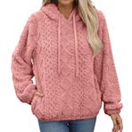 Adigau Kadın kapüşonlu kazak, büyük beden, yumuşak, pelüş, ipli ve cepli, şık, uzun kollu, üst, rahat, sıcak tutan sweatshirt, sonbahar, kış, Pembe., L