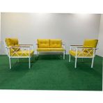 Adım Shops 2+1+1 Beyaz Profil Balkon-Bahçe-Kafe- Çay Seti-Koltuk Takımı-Oturma Grubu-Ofis Koltuğu - Sarı