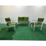 Adım Shops 2+1+1 Beyaz Profil Balkon-Bahçe-Kafe- Çay Seti-Koltuk Takımı-Oturma Grubu-Ofis Koltuğu - Yeşil