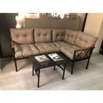 Adım Shops Miami Köşe Koltuk Takımı , 2+2 Balkon-Bahçe-Çay Seti-Mutfak Köşesi Mermer Desen 70 x 50 cm Sehpa - Cappuccino