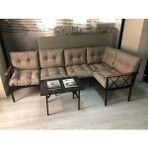 Adım Shops Miami Köşe Koltuk Takımı , 3+2 Balkon-Bahçe-Çay Seti-Mutfak Köşesi Mermer Desen 70 x 50 cm Sehpa - Cappuccino