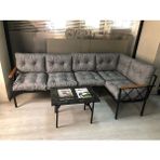 Adım Shops Miami Köşe Koltuk Takımı , 3+2 Balkon-Bahçe-Çay Seti-Mutfak Köşesi Mermer Desen 70 x 50 cm Sehpa - Gri