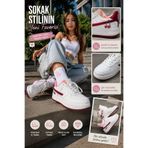 ADIMLab Kadın Beyaz Bordo Kiraz Nakışlı Kalın Taban Sneaker Spor Ayakkabı