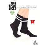 Adin Bambu 12 Çift Spor Çemberli Tenis Çorabı Dikişsiz Çorap Siyah 12 Çift