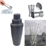 Adin Tasarım 10 Parça Pipetli Kokteyl Hazırlama Seti Bar Shaker 700 ml Çelik Pipet Buz Maşası Jigger 2.5/5 cl