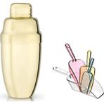 Adin Tasarım Gold Shaker 350 ml + Buz Küreği 4 Adet Metal Süzgeçli Bar Shaker Kokteyl Hazırlama Bar Küreği