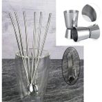Adin Tasarım Jigger 2.5/5 cl + Kaşıklı Çelik Pipet 6lı + Fırça Kokteyl Karıştırıcı Kaşığı Bar Koktely Ölçeği