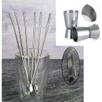 Adin Tasarım Jigger 2/4 cl + Kaşıklı Çelik Pipet 6lı + Fırça Kokteyl Karıştırıcı Kaşığı Bar Koktely Ölçeği