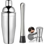 Adin Tasarım Kokteyl Hazırlama Seti 3lü Shaker 350 ml + 2/4 cl Jigger Bar Ölçek + Mojito Tokmağı Dişli Siyah