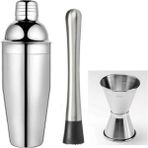 Adin Tasarım Kokteyl Hazırlama Seti 3lü Shaker 350 ml + 3/4.5 cl Jigger Bar Ölçek + Mojito Tokmağı Dişli Siyah