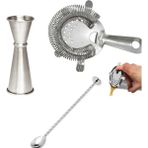 Adin Tasarım Kokteyl Seti 3 Parça Jigger 3/6 cl Bar Süzgeci Tokmaklı Bar Kaşığı Kokteyl Ölçeği Bartender Kokteyl