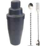 Adin Tasarım Kokteyl Seti 3 Parça Shaker 700 ml Tokmaklı Bar Kaşığı Çatallı Bar Kaşığı Kokteyl Karıştırıcı