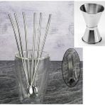 Adin Tasarım Kokteyl Seti 7li Jigger 3/4.5 cm Pipetli Bar Kaşığı Çelik Pipet 6lı Fırça Kokteyl Bar Ölçeği
