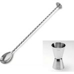 Adin Tasarım Tokmaklı Bar Kaşığı + Jigger 2/4 cl Kokteyl Ölçeği Bartender Bar Seti Kokteyl Karıştırma Kaşığı