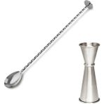 Adin Tasarım Tokmaklı Bar Kaşığı + Jigger 3/6 cl Kokteyl Ölçeği Bartender Kokteyl Seti Kokteyl Karıştırma Kaşığı