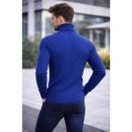 Adisia Erkek Balıkcı Yaka Bağazlı Triko Kazak Pamuklu Kalın Fitilli Dokuma, Regular Fit Uzun Kollu Kışlık Model - Indigo - İndigo