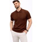 Adisia Erkek Yazlık Triko Tişört Kısa Kol Polo Yaka Düğmeli T-Shirt - Kahverengi - XL