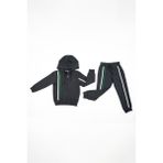 Adisia Unisex Bebek Gri Yeşil Beyaz Çizgili Kapüşonlu Mevsimlik Eşofman Takımı - 1 - 1,5 Yaş