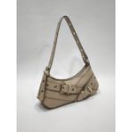 adissa collection Rocker - Tokalı Metal Halkalı Baget Çanta | Gümüş Aksesuarlı Punk Hobo - Bej - standart